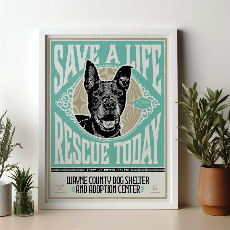 My Barking Life Rescue Today poster for the Wayne County Dog Shelter.